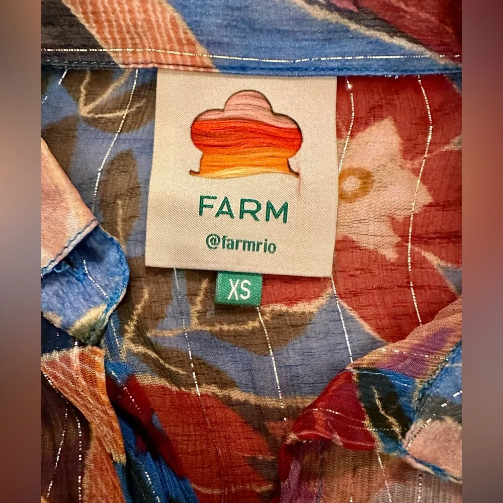 Farm Rio Floral Semi-Sheer Button Down Blouse XS - Picture 2 of 5